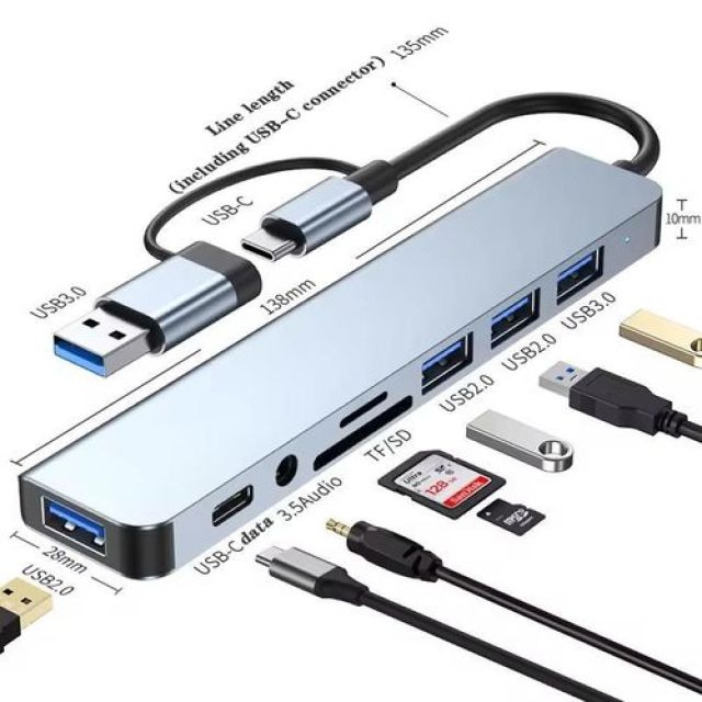 8 in1 USB Type C Hub Multi Port Adapter Splitter Dock Station